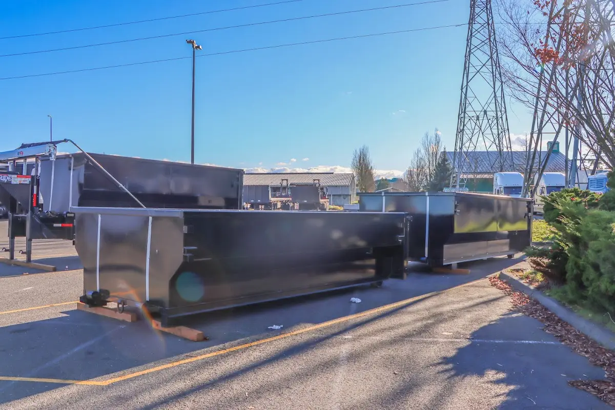 Roll-off dumpster ready for waste disposal at job site for 2 Yard Dumpster Rental in Dunbar
